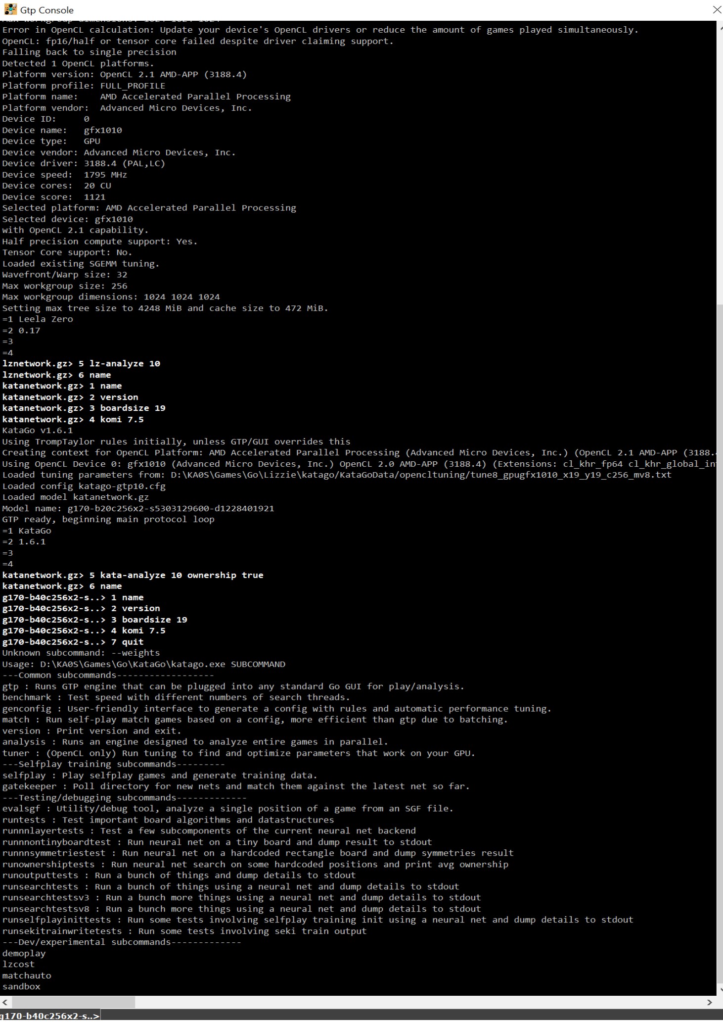Lizzies GTP console. I couldn't fit all of the text fit on my screen though so this is lower part.