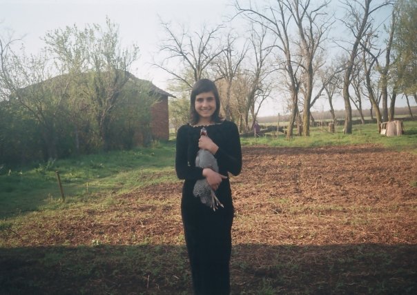 Here is me and one of my guinea hens.