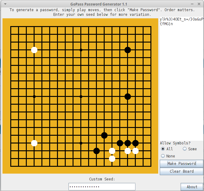 Example of using GoPass to generate password based on the hint "srslabr-tm"